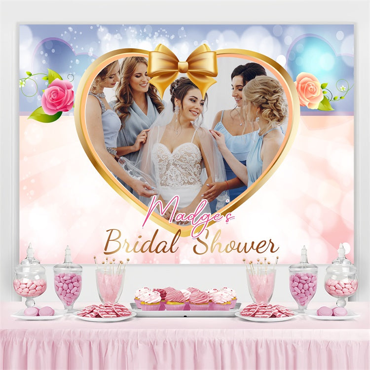 Bridal Shower Backdrop Ideas Golden Heart Bow Bridesmaids Custom Backdrop LXX3-126