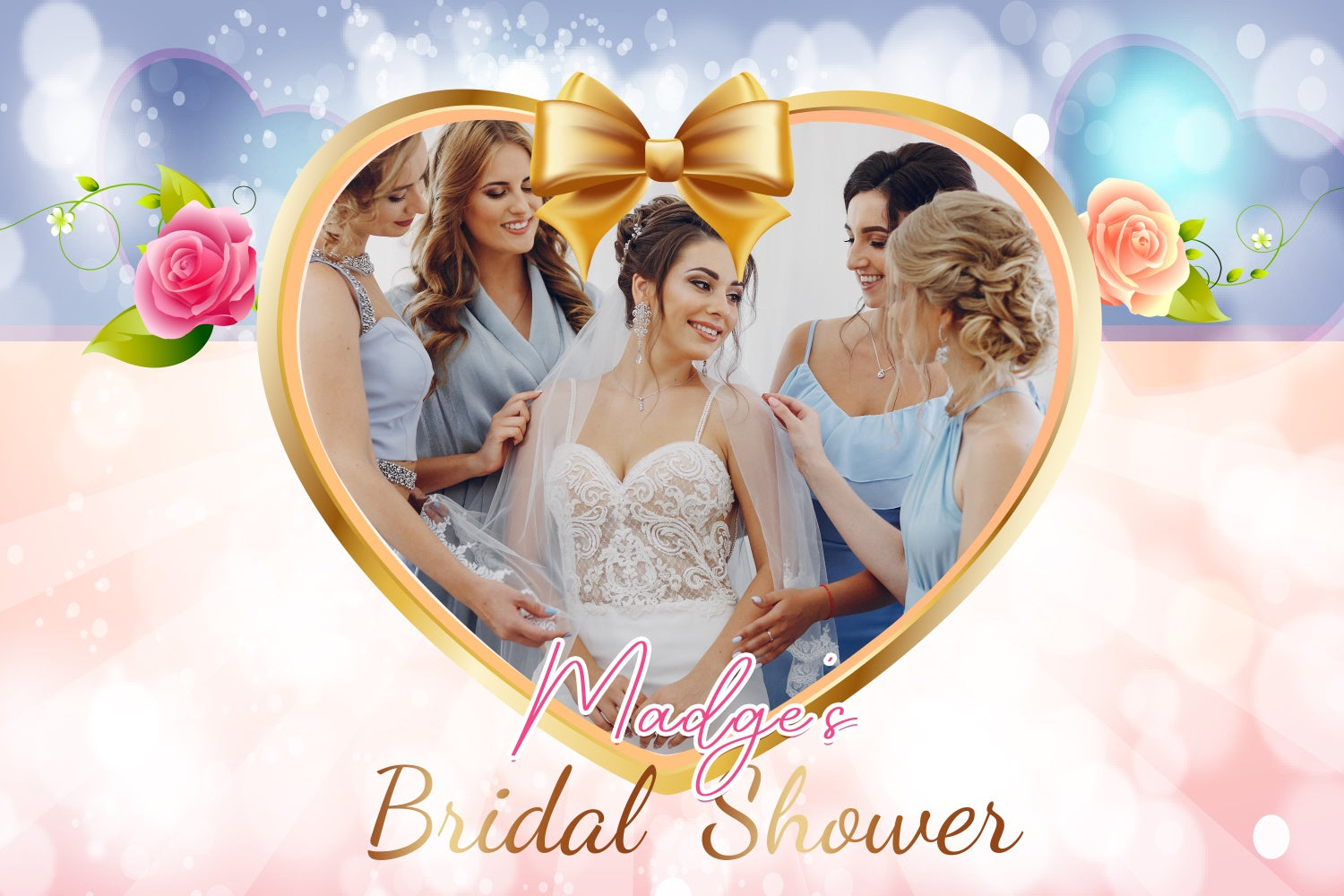 Bridal Shower Backdrop Ideas Golden Heart Bow Bridesmaids Custom Backdrop LXX3-126