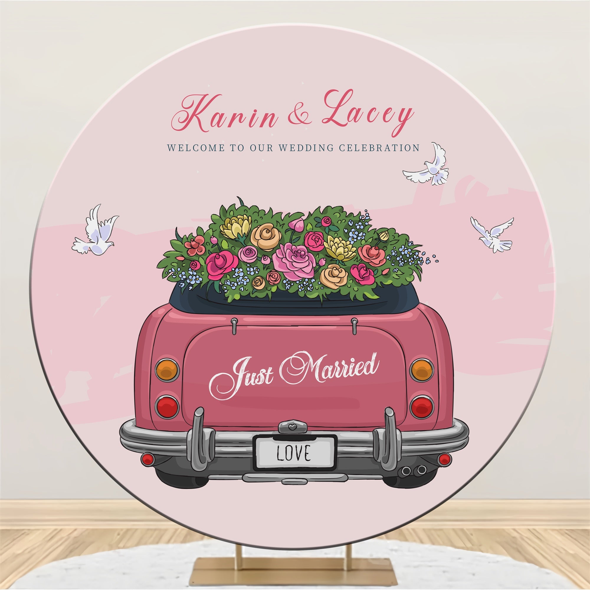 Customized Wedding Backdrop Romantic Pink Car Round Backdrop LXX3-129