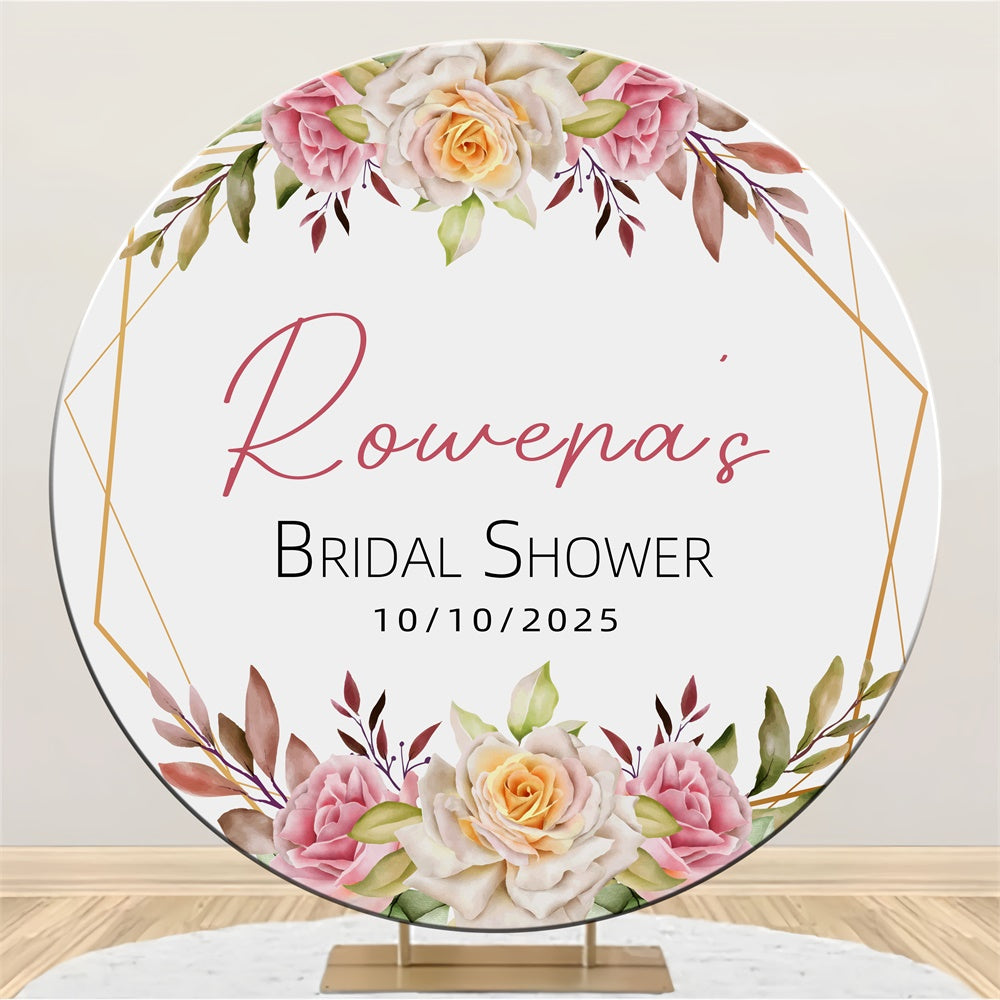 Bridal Shower Backdrop Gold Frame Floral Custom Round Backdrop LXX3-132