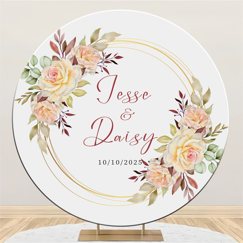 Personalized Wedding Backdrop Soft Rose Wreath Round Backdrop LXX3-133
