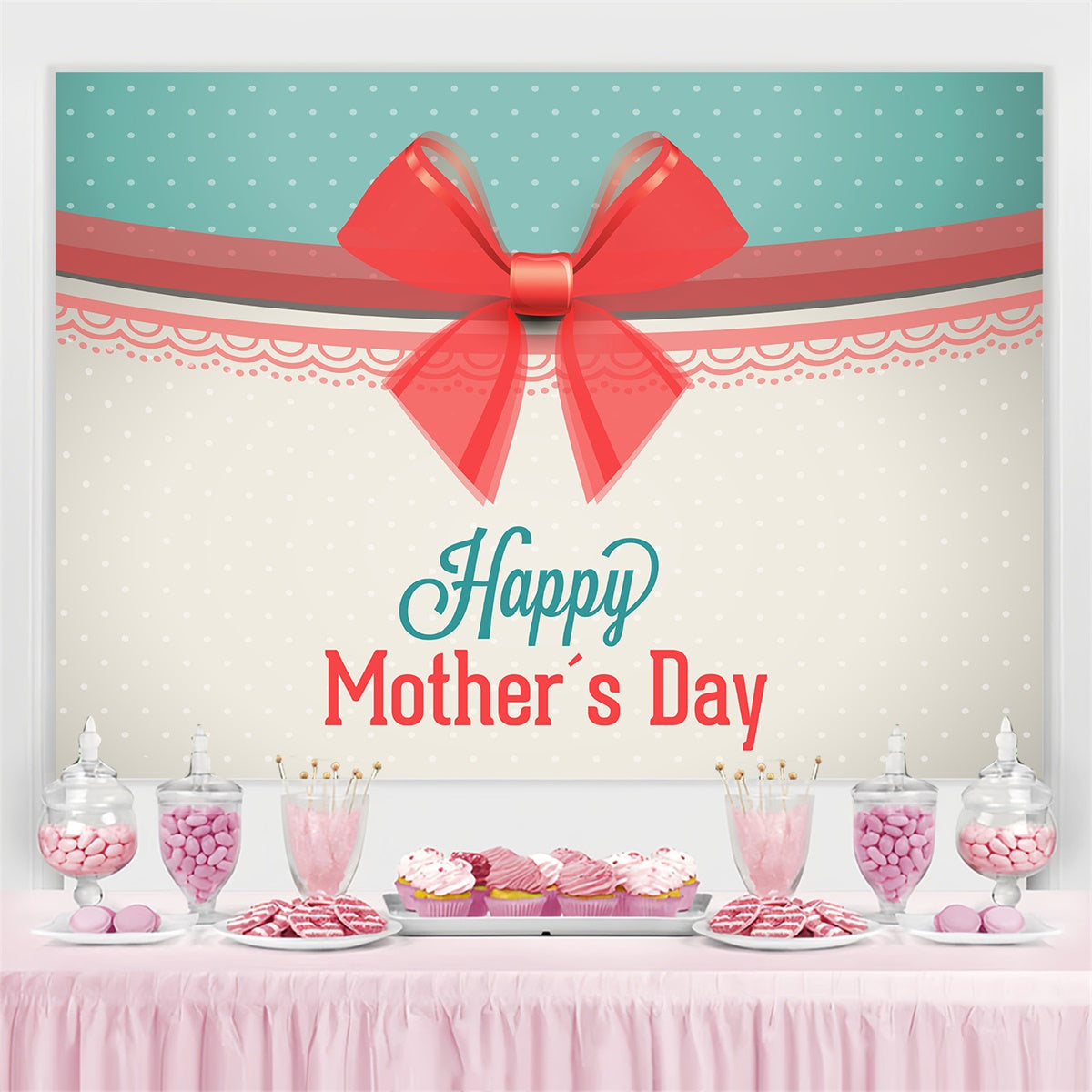 Mothers Day Photo Backdrop Red Ribbon Bow Customized Backdrop LXX3-62