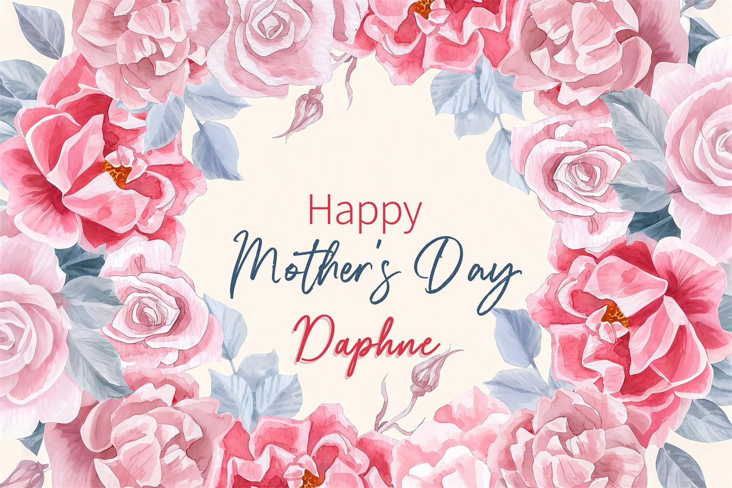Backdrop For Mothers Day Watercolor Rose Wreath Custom Backdrop LXX3-70