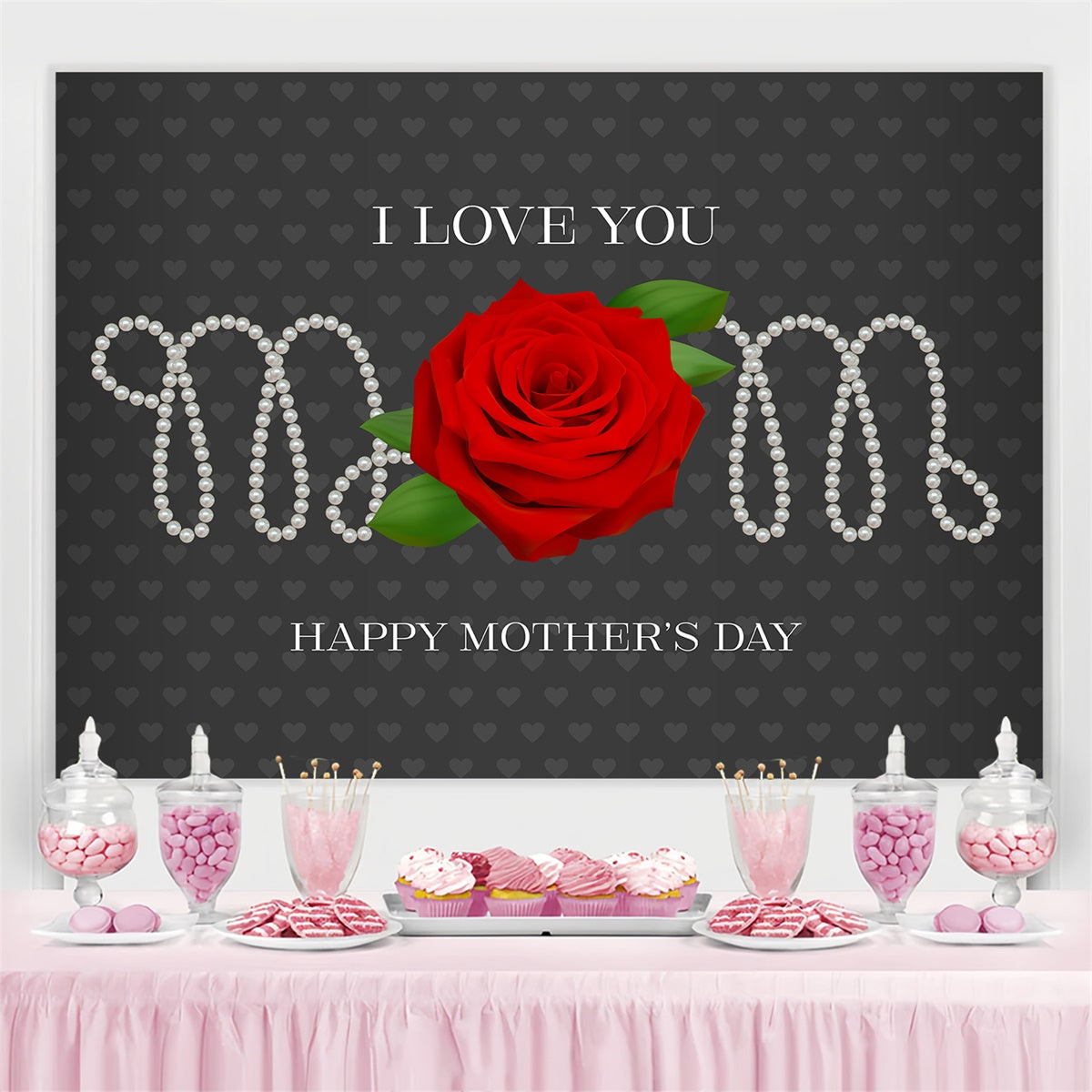 Mothers Day Photo Backdrop Red Rose Pearl Personalized Backdrop LXX3-80