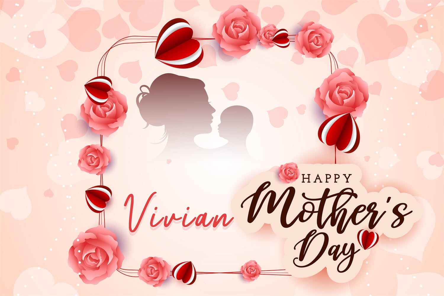 Backdrops For Mother's Day Elegant Rose Heart Personalized Backdrop LXX3-85
