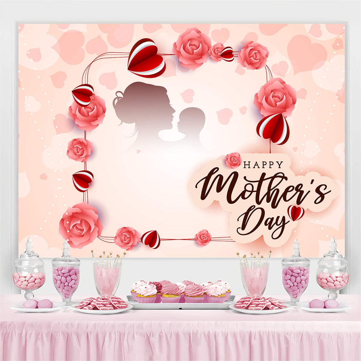 Backdrops For Mother's Day Elegant Rose Heart Personalized Backdrop LXX3-85