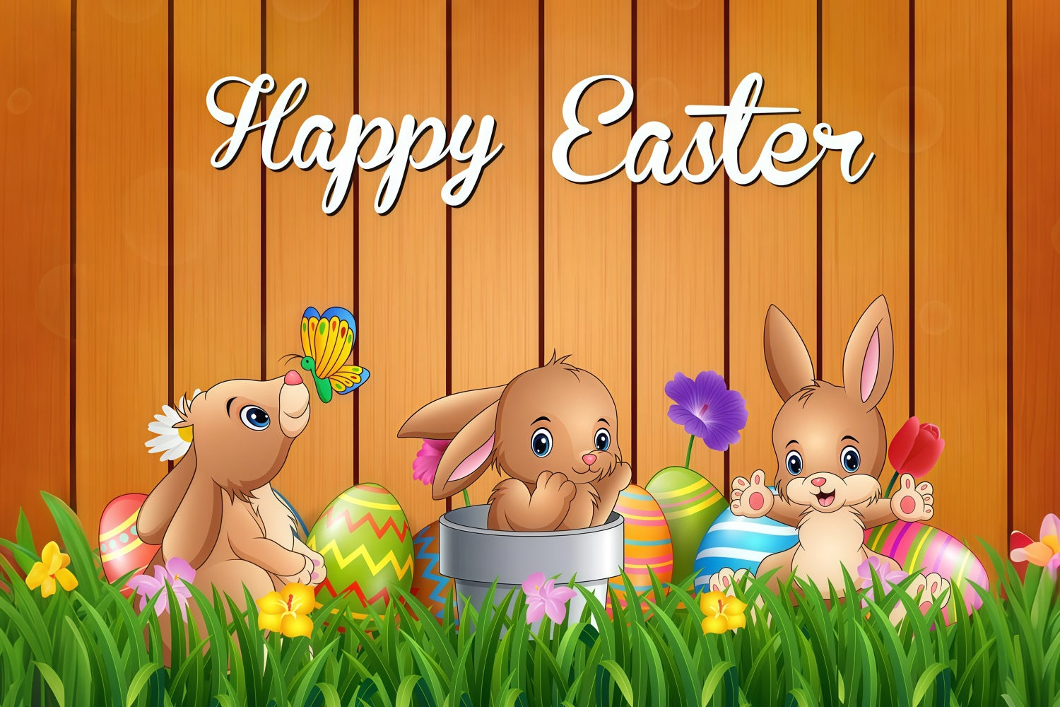 Easter Bunny Backdrop Cartoon Bunny Wooden Personalised Backdrop LXX3-99