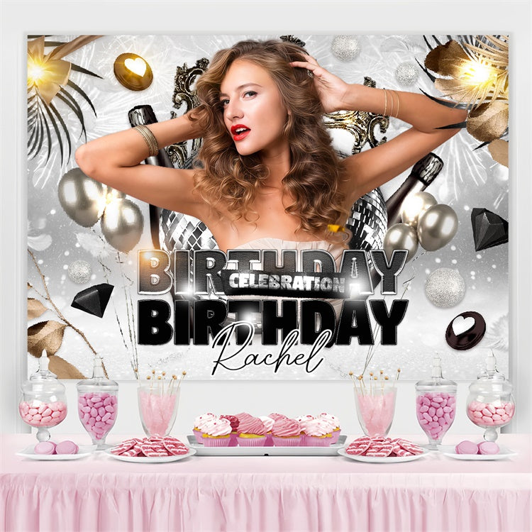 Custom Made Birthday Backdrops Silver Glamour Balloons Backdrop LXX4-11