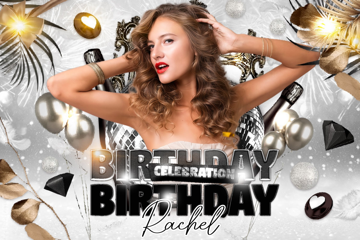 Custom Made Birthday Backdrops Silver Glamour Balloons Backdrop LXX4-11