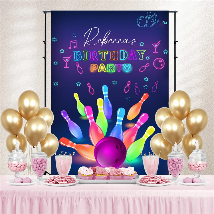 Custom Happy Birthday Backdrop Neon Bowling Party Fun Backdrop LXX4-12