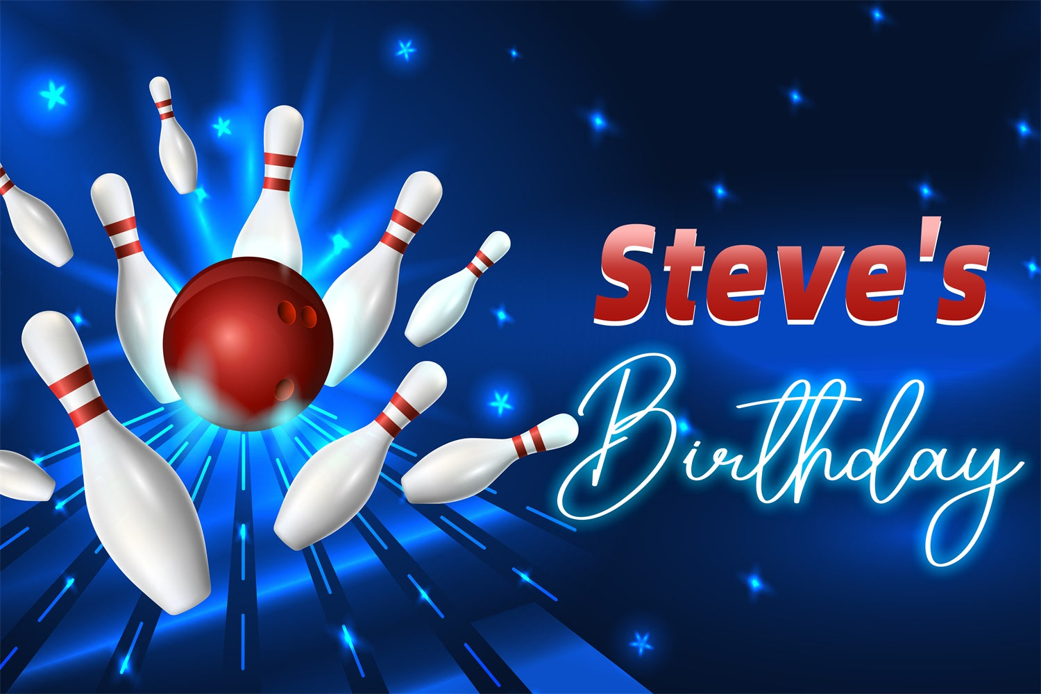 Personalized Backdrop For Birthday Glowing Bowling Pins Backdrop LXX4-13