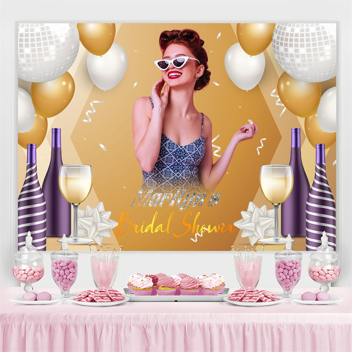 Backdrops For Bridal Shower Sparkle Balloon Personalized Backdrop LXX4-138