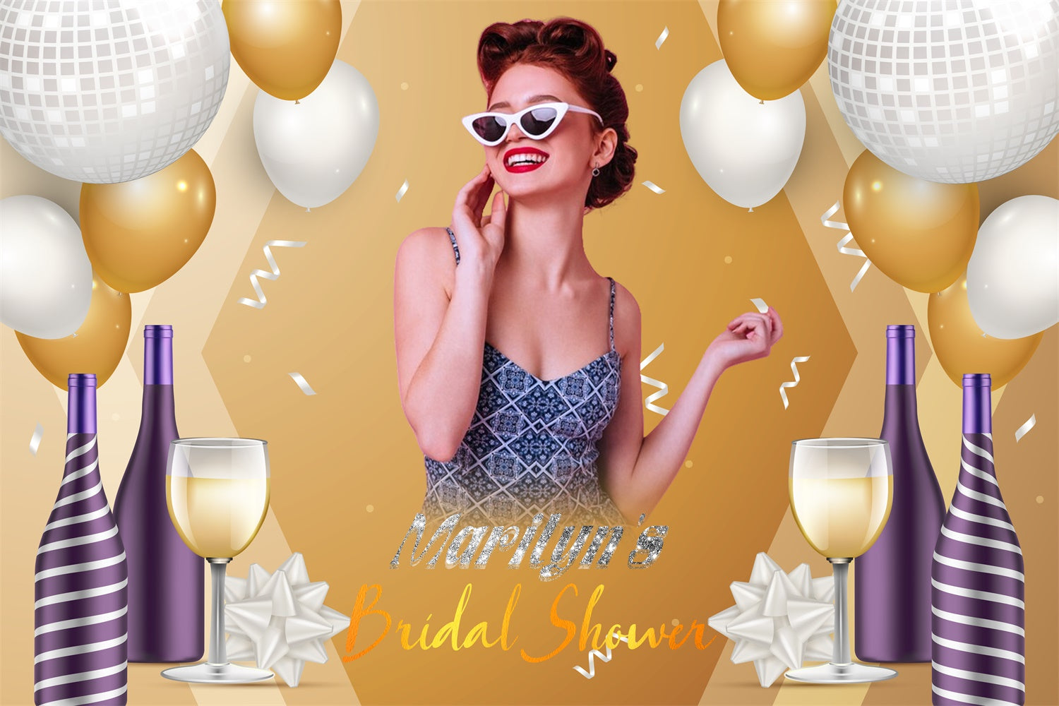Backdrops For Bridal Shower Sparkle Balloon Personalized Backdrop LXX4-138