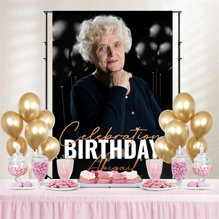 Customized Backdrop For Birthday Elegant Black Balloon Backdrop LXX4-14