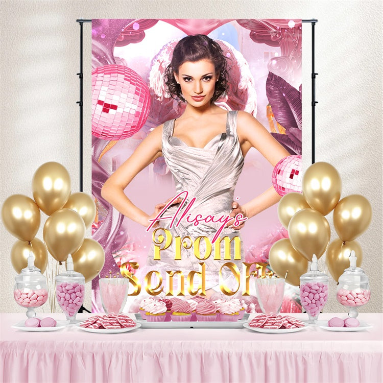 Prom Photo Backdrop Retro Pink Disco Graduation Party Backdrop LXX4-141