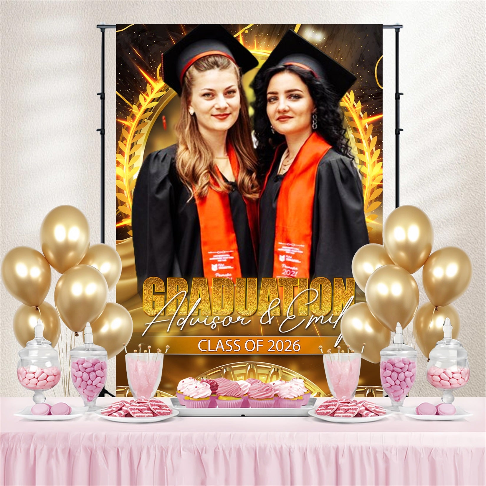 Custom Graduation Backdrops Elegant Golden Graduation Party Backdrop LXX4-155