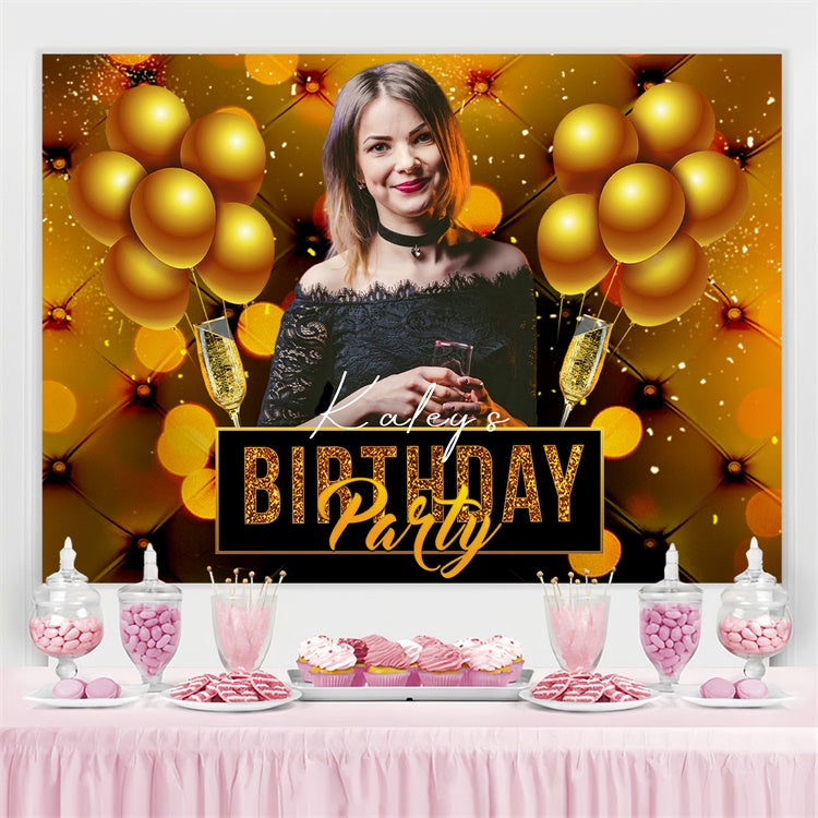 Personalized Birthday Backdrop Shimmering Golden Lights Backdrop LXX4-16