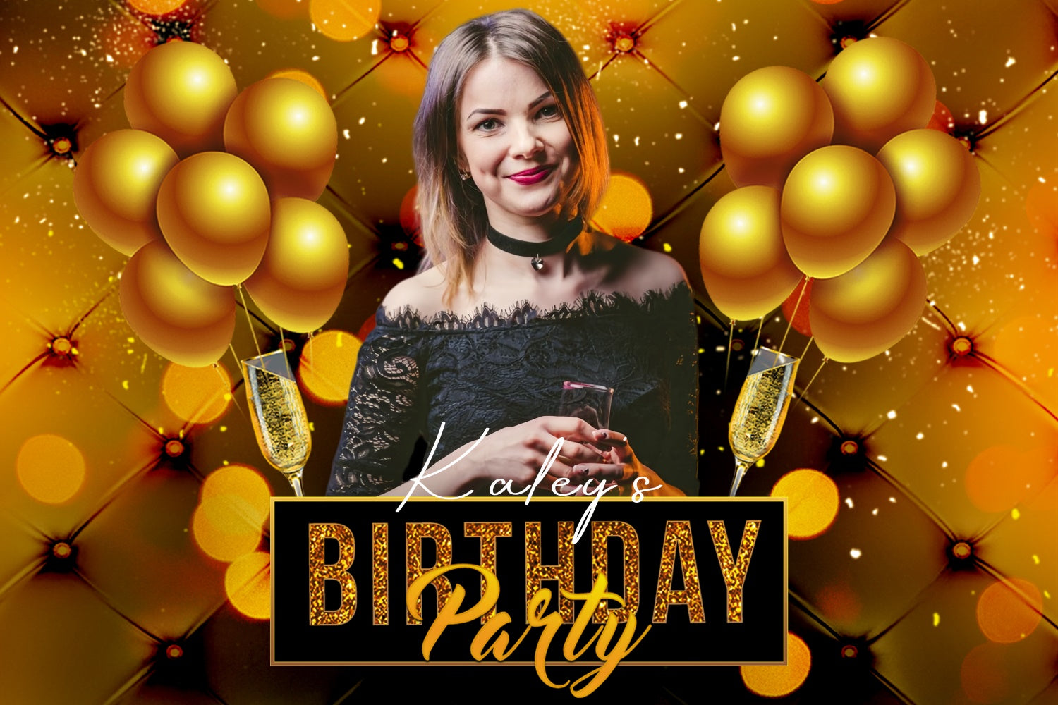 Personalized Birthday Backdrop Shimmering Golden Lights Backdrop LXX4-16