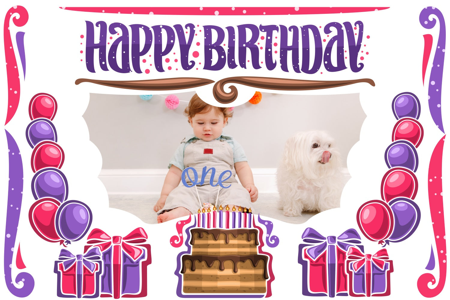 Personalized 1st Birthday Backdrop Cartoon Cake Gifts Backdrop LXX4-18