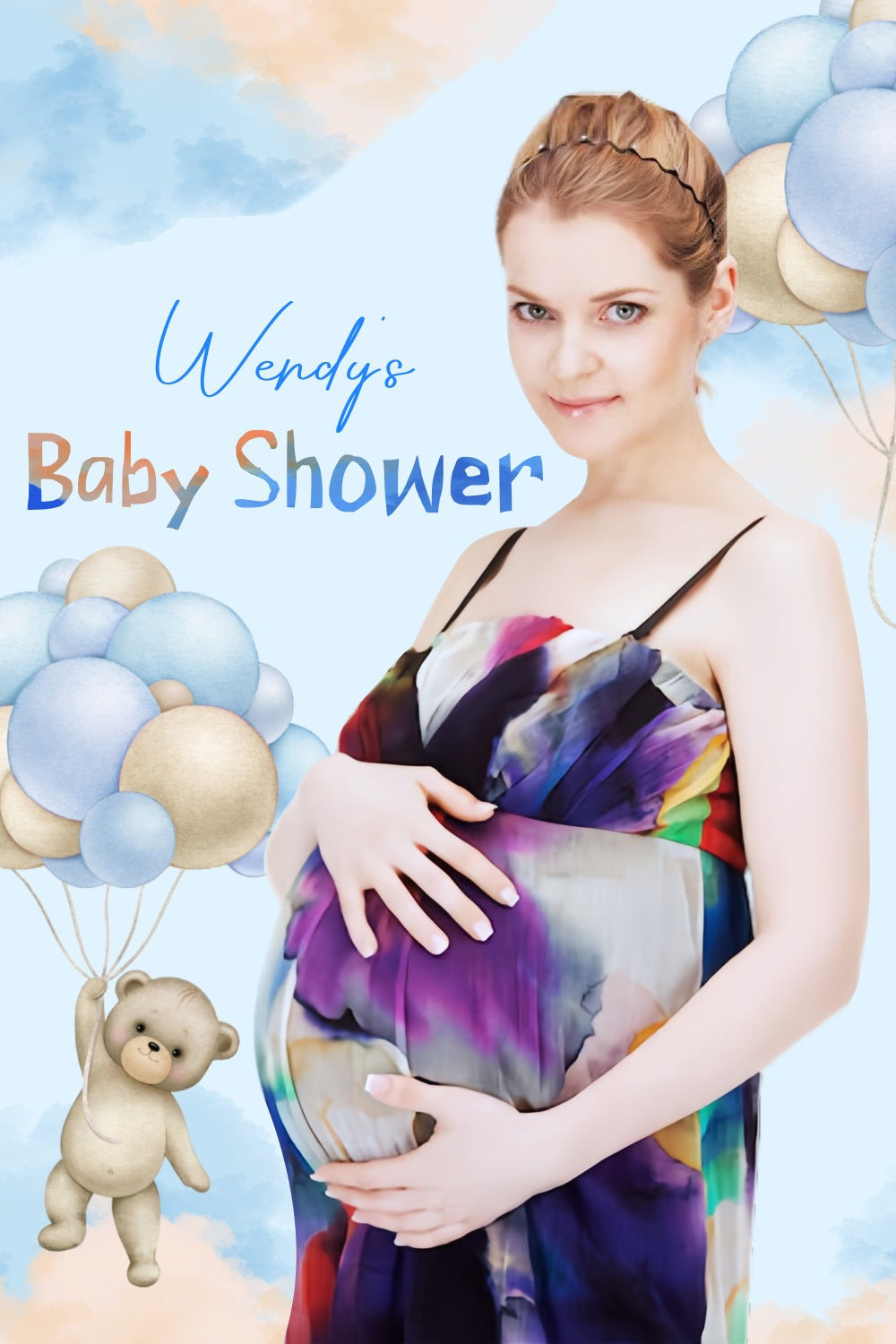 Teddy Bear Baby Shower Backdrop Balloon Cloud Custom Backdrop LXX4-185