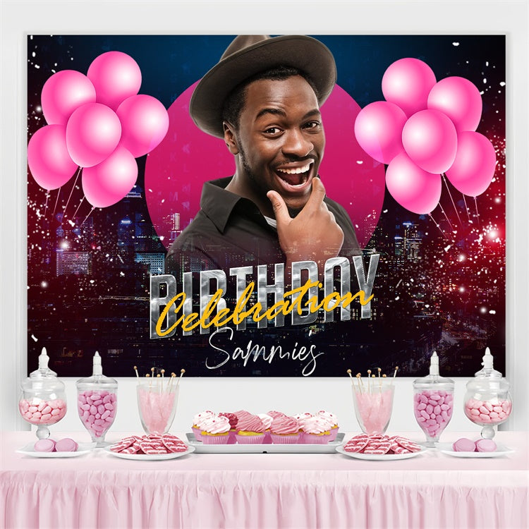 Customized Birthday Backdrop Urban Sparkle Pink Balloons Backdrop LXX4-19