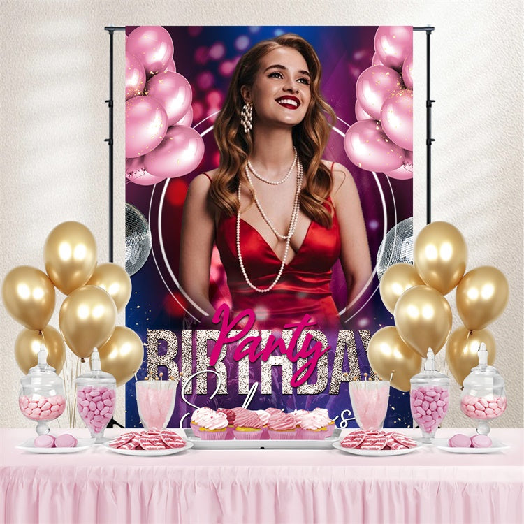 Custom Made Birthday Backdrops Pink Balloons Glamorous Backdrop LXX4-2