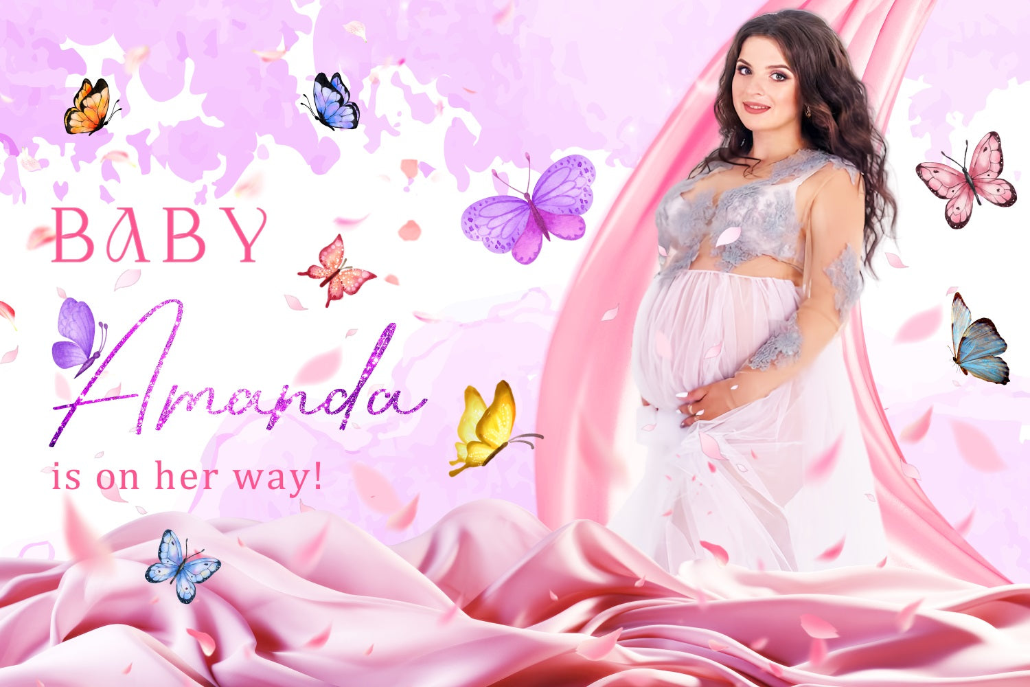 Girl Baby Shower Backdrop Butterfly Garden Arrival Personalized Backdrop LXX4-208