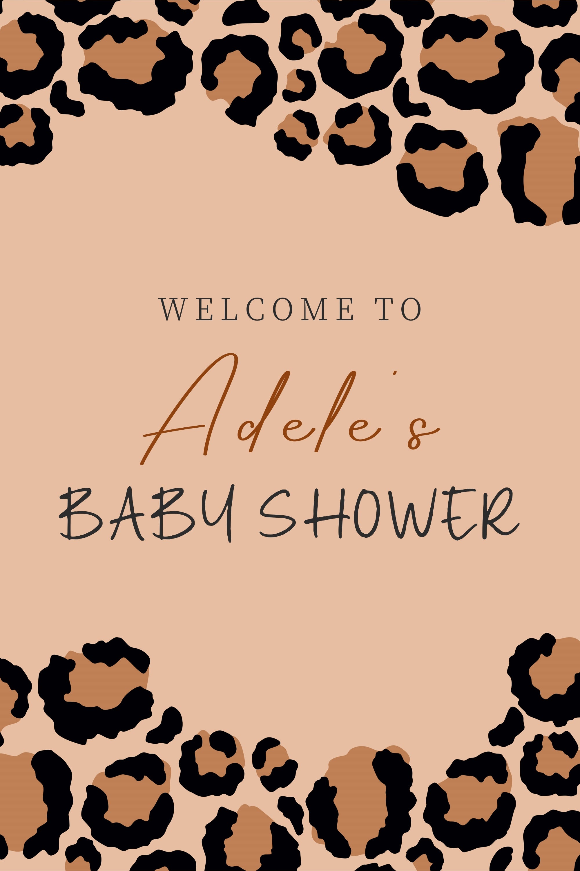 Baby Shower Backdrop Tan Leopard Welcome Personalised Backdrop LXX4-214