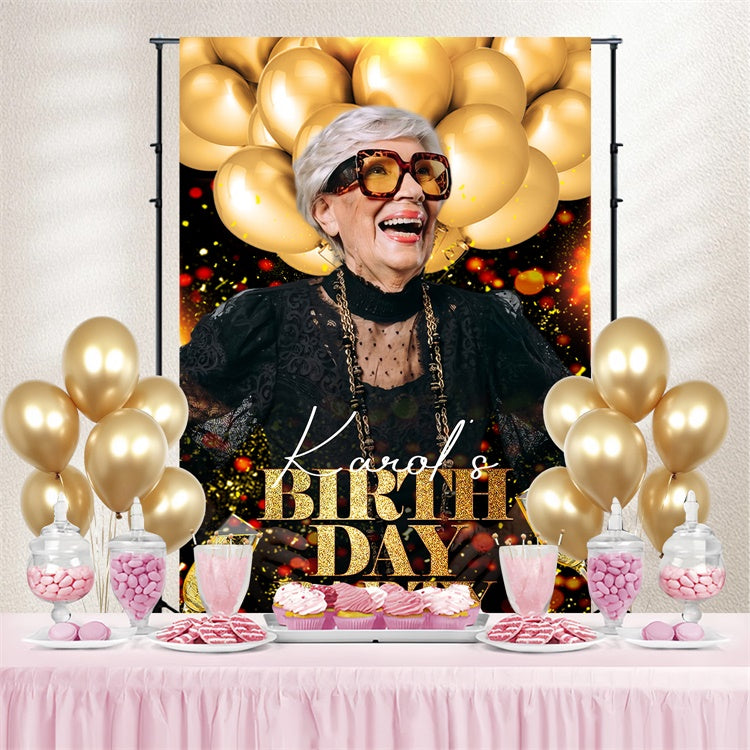 Custom Made Birthday Backdrops Golden Balloons Sparkle Backdrop LXX4-22