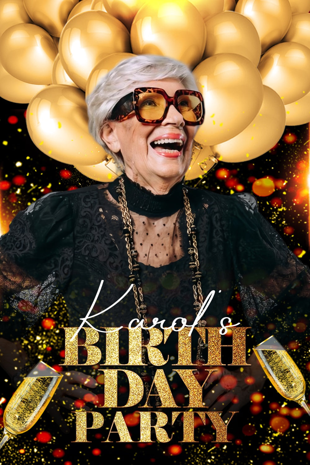 Custom Made Birthday Backdrops Golden Balloons Sparkle Backdrop LXX4-22