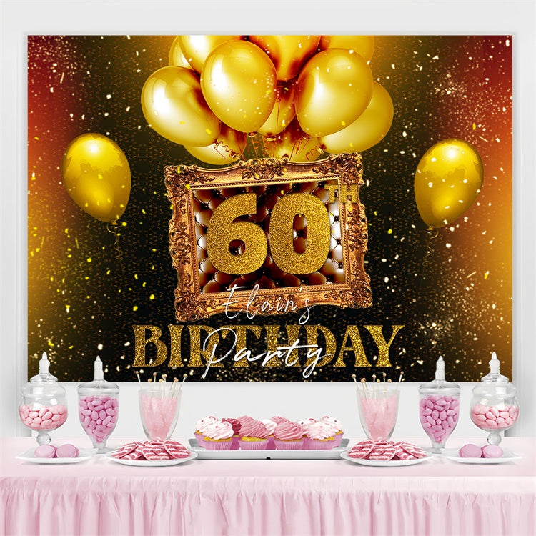 Personalized 60th Birthday Backdrop Balloon Golden Frame Backdrop LXX4-23