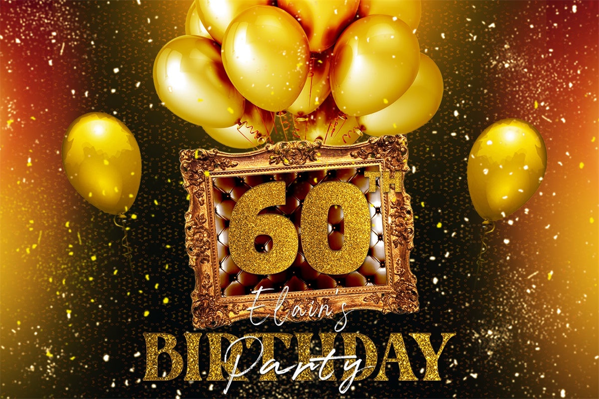 Personalized 60th Birthday Backdrop Balloon Golden Frame Backdrop LXX4-23