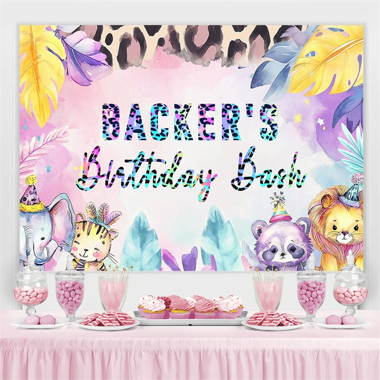 Custom Birthday Backdrops Pastel Cartoon Animal Bash Backdrop LXX4-24