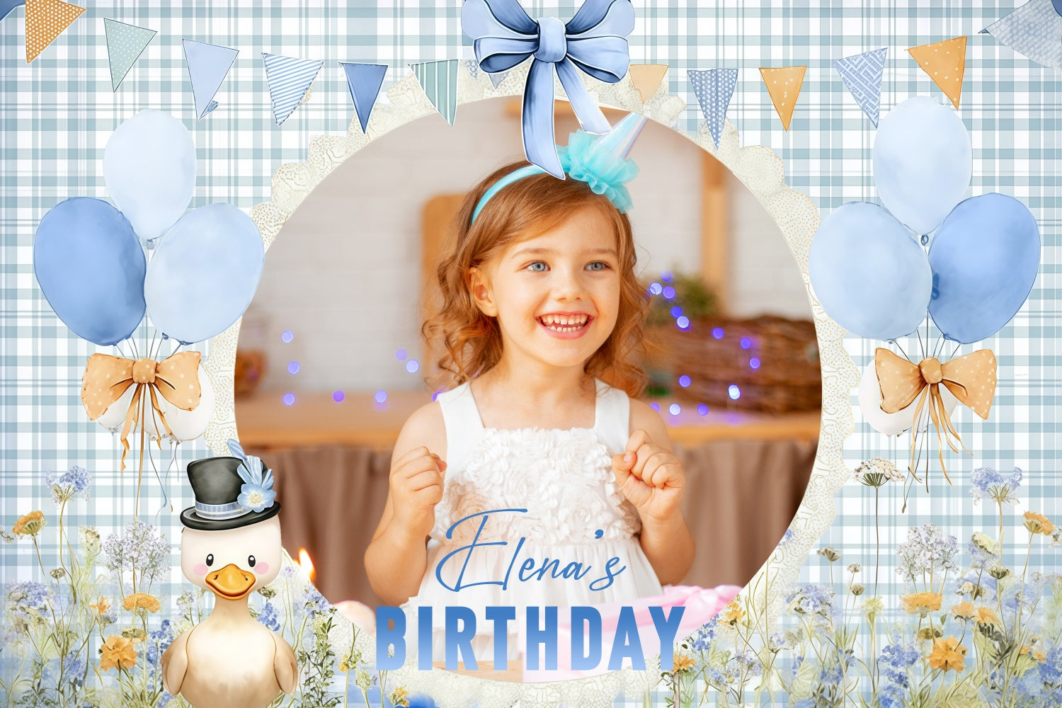 Customize Birthday Backdrop Sweet Blue Balloon Flower Backdrop LXX4-25