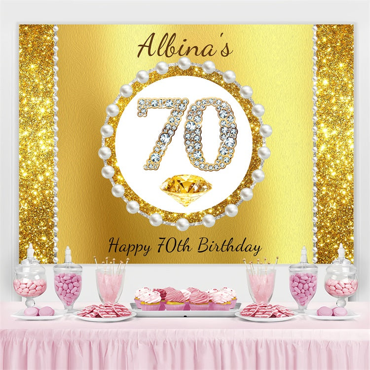 Personalized 70th Birthday Backdrop Luxury Pearl Golden Backdrop LXX4-26