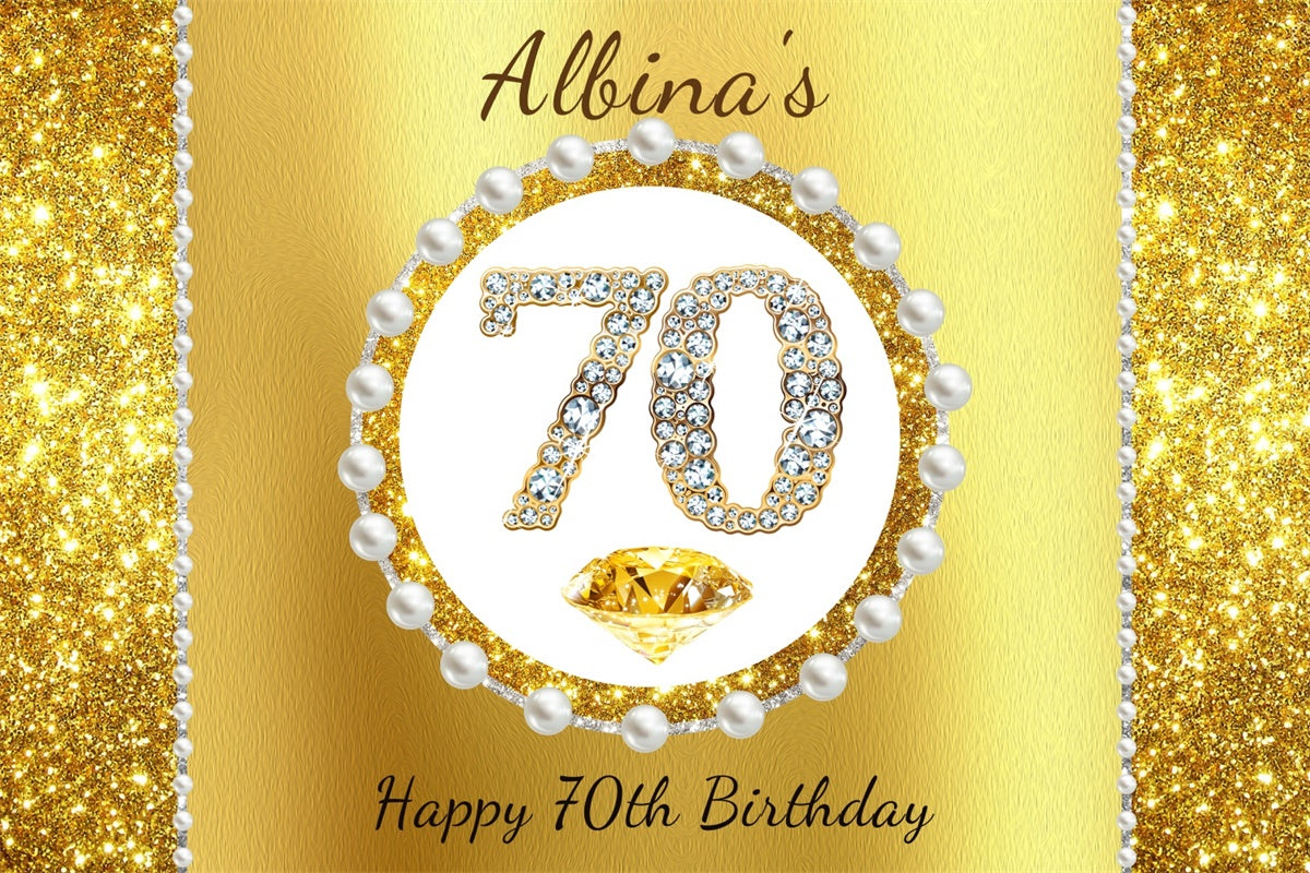 Personalized 70th Birthday Backdrop Luxury Pearl Golden Backdrop LXX4-26