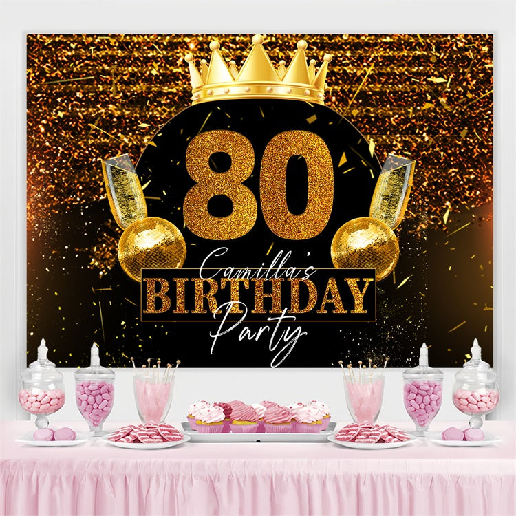 Personalized Birthday Backdrop Shiny Crown Sparkle 80th Backdrop LXX4-27