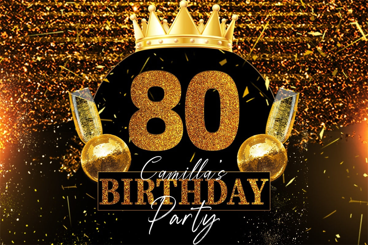 Personalized Birthday Backdrop Shiny Crown Sparkle 80th Backdrop LXX4-27