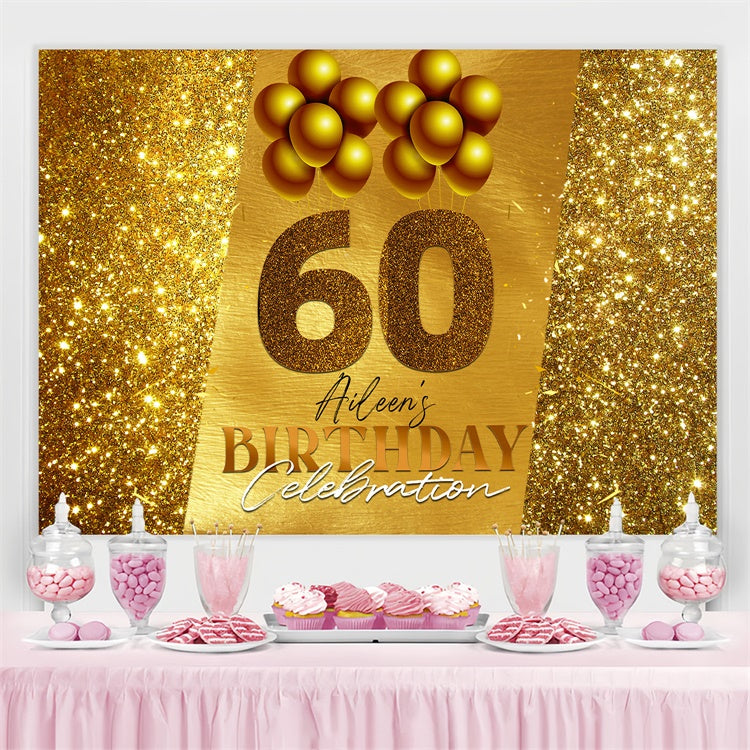 Personalized 60th Birthday Backdrop Elegant Gold Sequin Backdrop LXX4-28