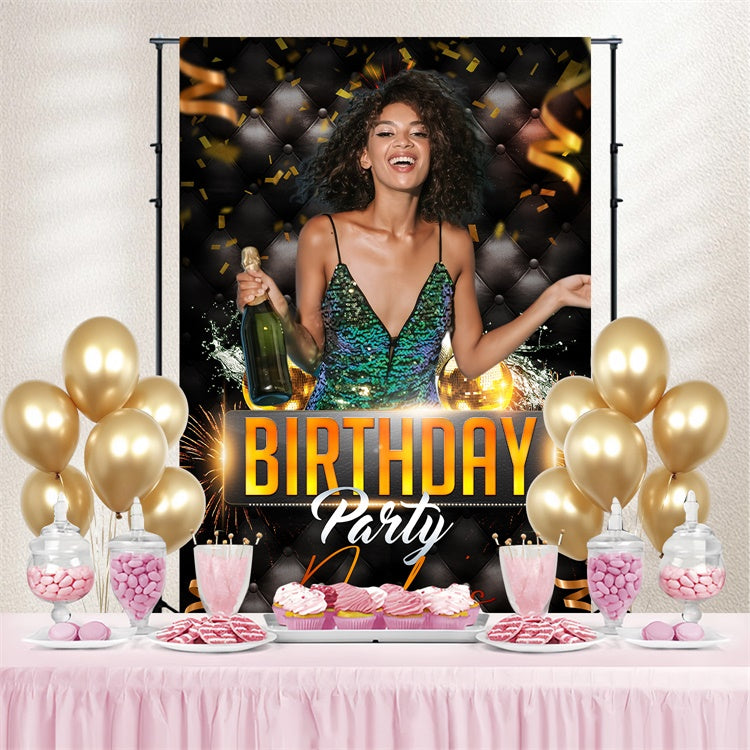 Custom Birthday Backdrops Champagne Fireworks Glitter Backdrop LXX4-3