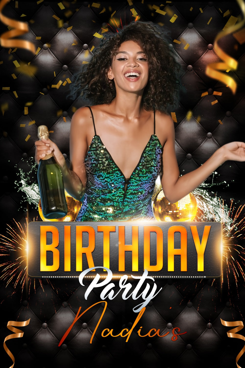 Custom Birthday Backdrops Champagne Fireworks Glitter Backdrop LXX4-3