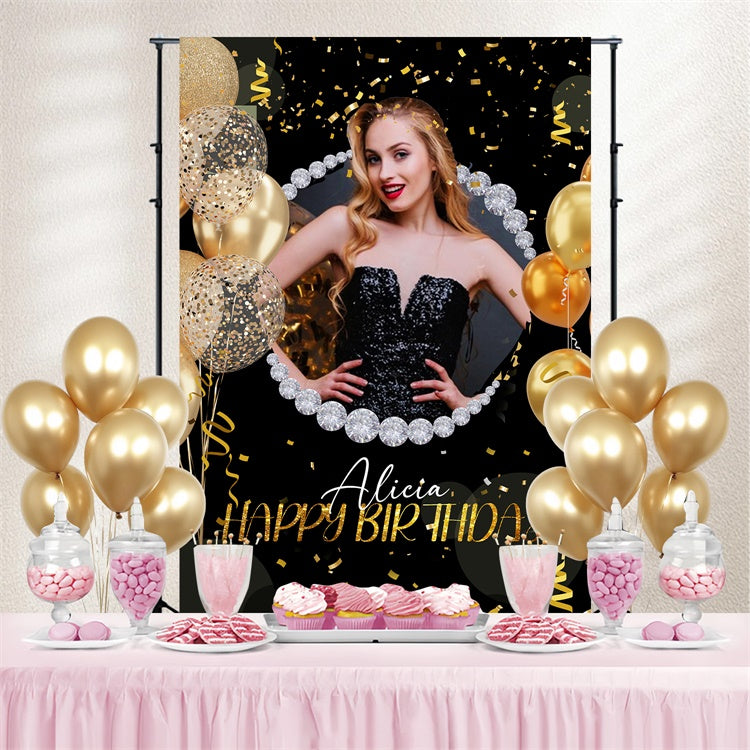 Personalized Birthday Backdrop Golden Sparkle Night Glam Backdrop LXX4-31