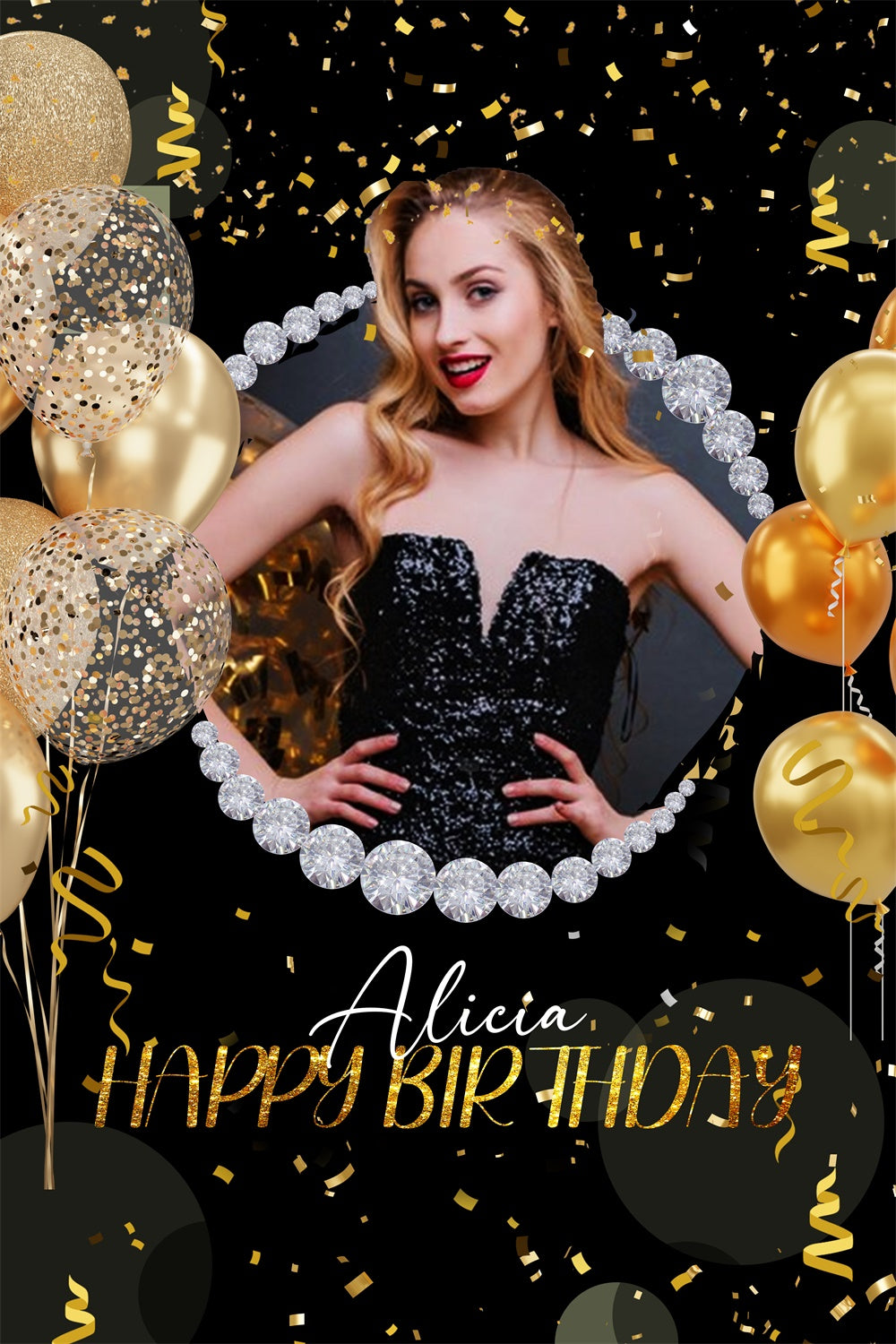Personalized Birthday Backdrop Golden Sparkle Night Glam Backdrop LXX4-31