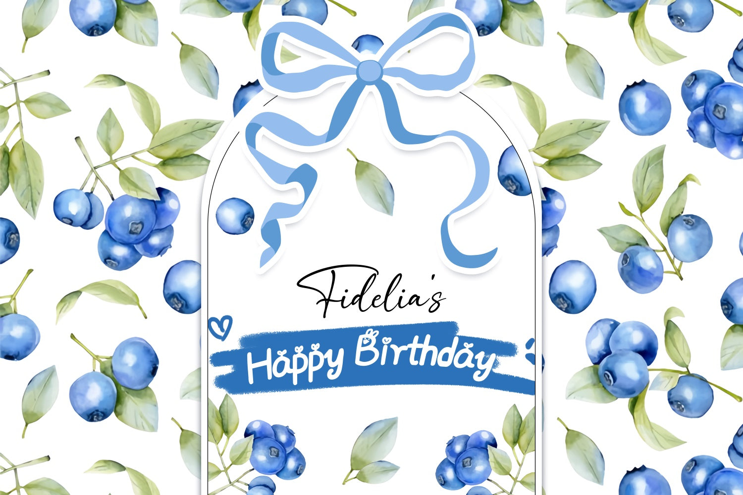 Customized Birthday Backdrop Blueberry Leaves Watercolor Backdrop LXX4-33