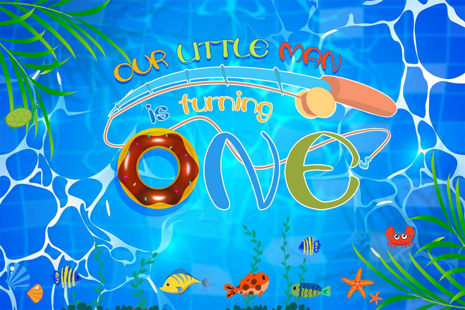 Custom Happy Birthday Backdrop Tropical Fish Blue Water Backdrop LXX4-34