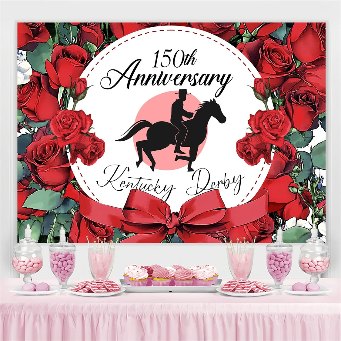 Kentucky Derby Photo Backdrop 150th Anniversary Silhouette Rose Personalised Backdrop LXX4-39