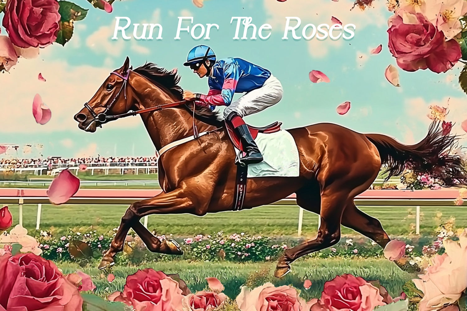 Kentucky Derby Party Photo Backdrop Horse Motion Roses Custom Backdrop LXX4-40