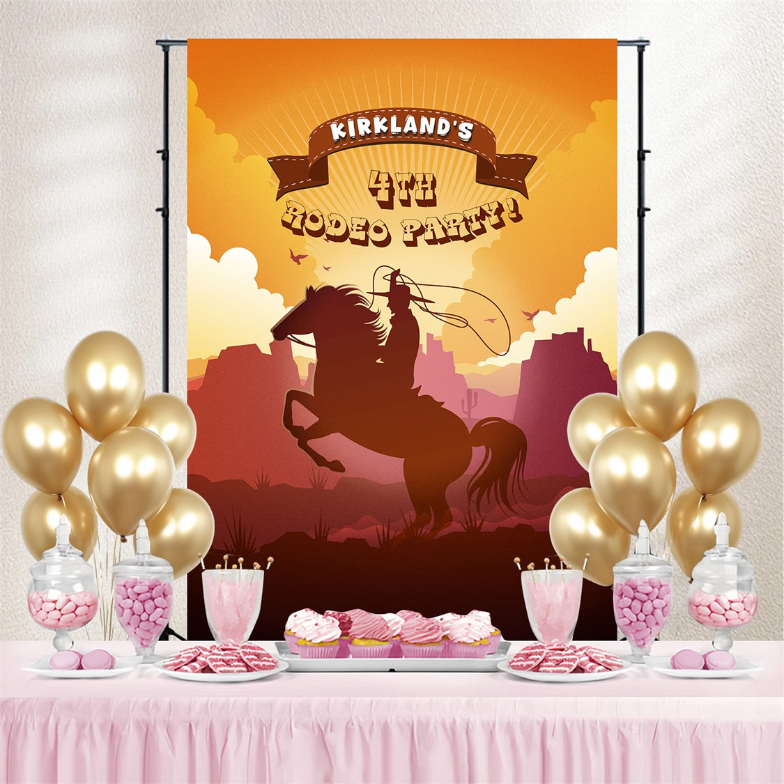 Kentucky Derby Photo Booth Backdrop Cowboy Sunset Silhouette Personalised Backdrop LXX4-43