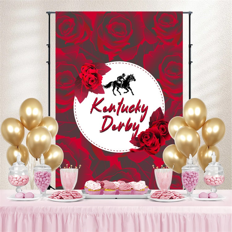 Kentucky Derby Photo Backdrop Jockey Silhouette Roses Custom Backdrop LXX4-45