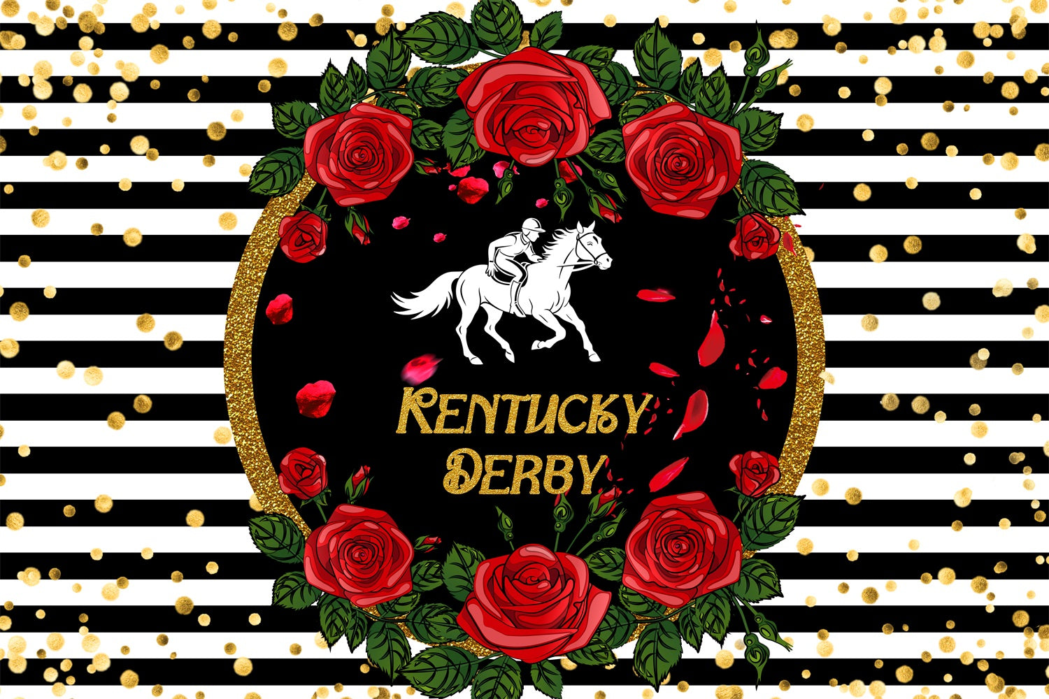 Backdrop Kentucky Derby Background Striped Rose Garland Personalised Backdrop LXX4-49